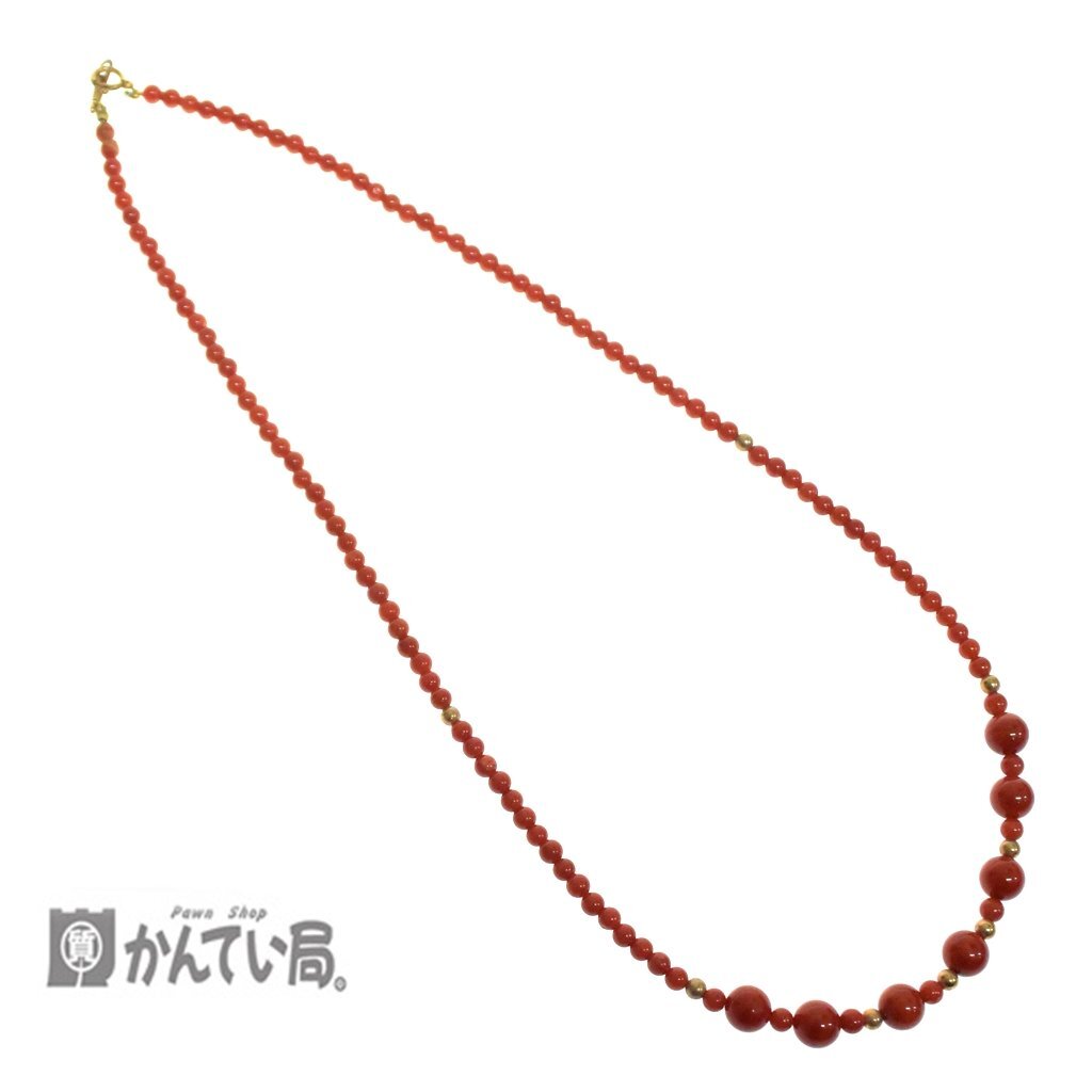 最旬トレンドパンツ 赤珊瑚 ネックレス K18 3mm 6.2mm サンゴ コーラル 全長:約42cm アクセサリー コーラル、サンゴ
