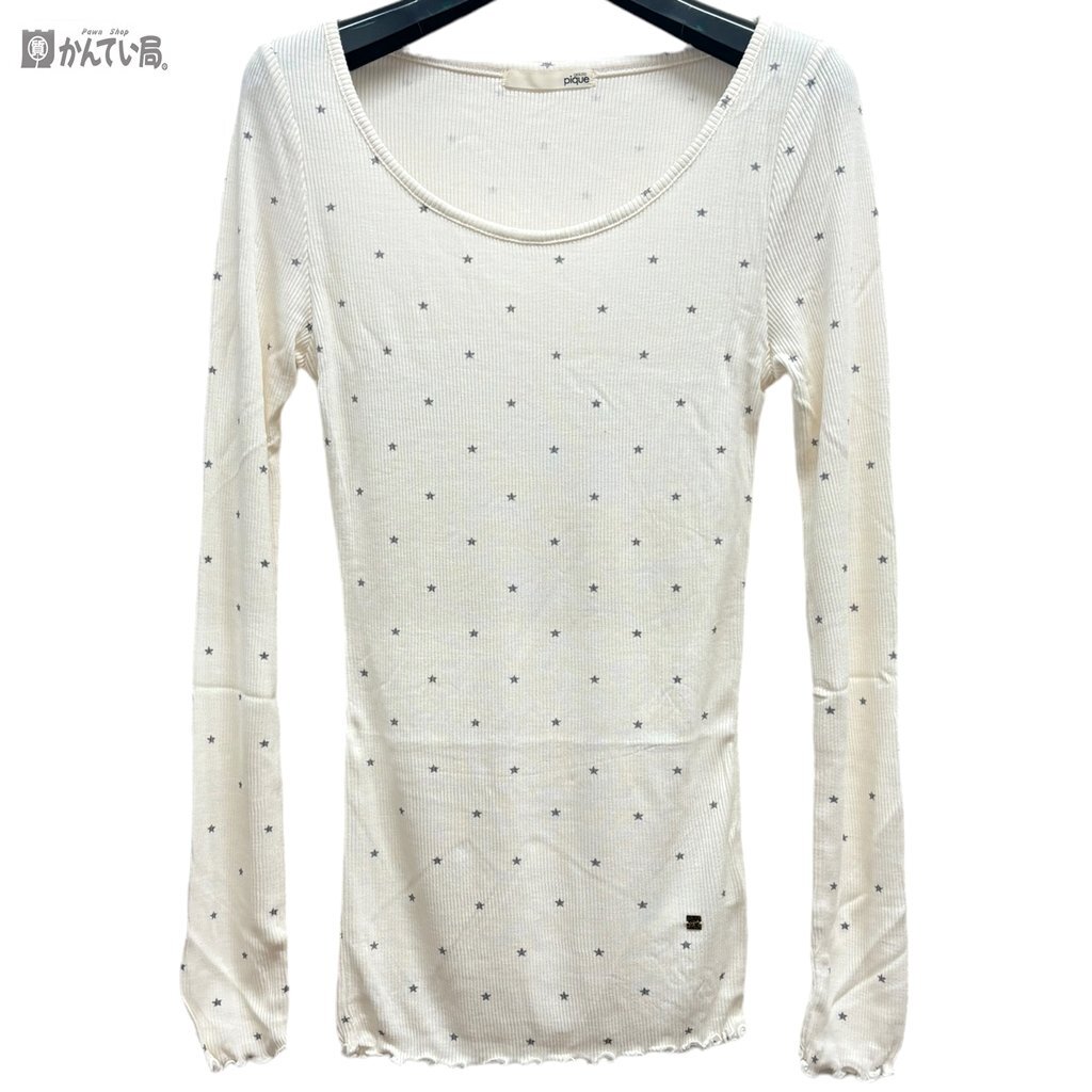  unused Gelato Pique 2 point set long sleeve room wear setup white × Star pattern free size pyjamas leggings pull over long T