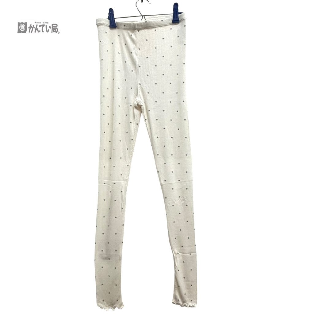  unused Gelato Pique 2 point set long sleeve room wear setup white × Star pattern free size pyjamas leggings pull over long T