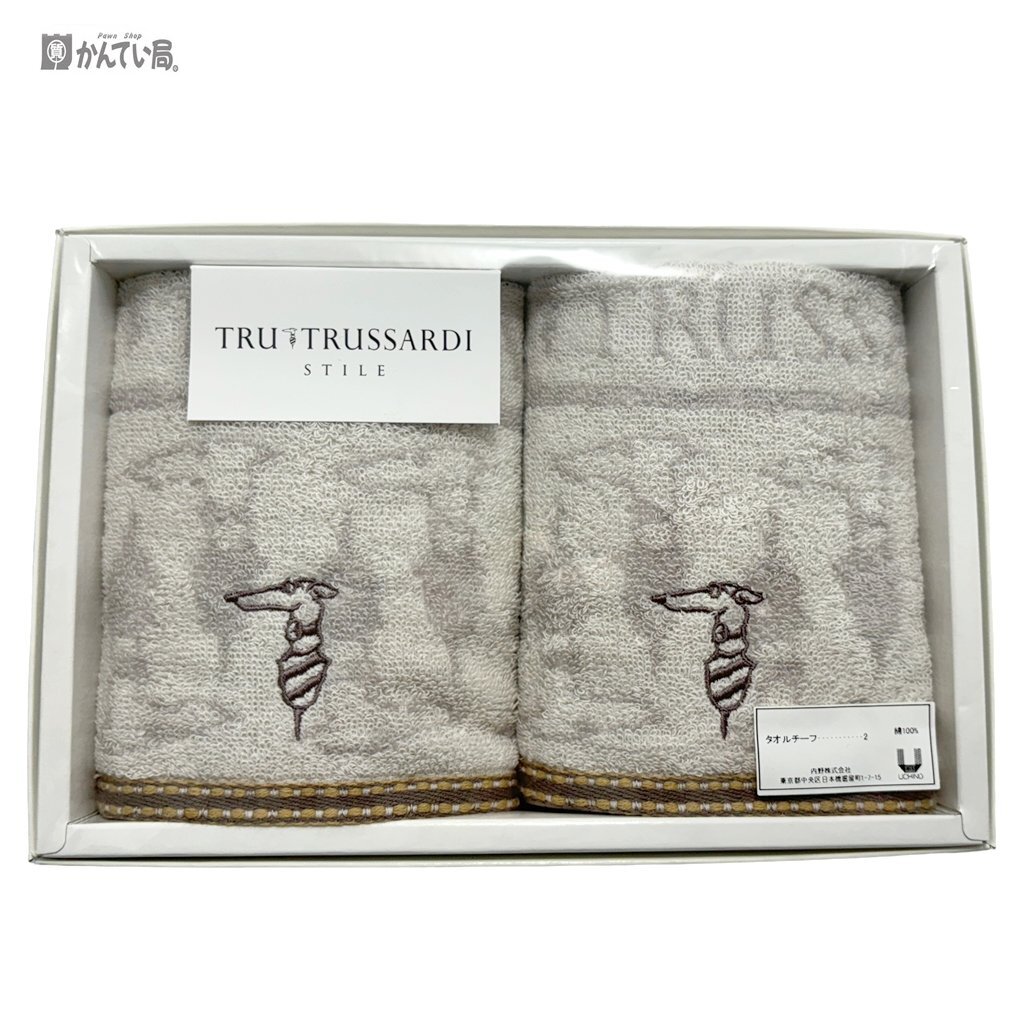 未使用 TRUSSARDI トラサルディ 大判ハンカチ シルク100％×綿100％＆タオルセット 綿100％ 箱入り 定形外郵便の画像6