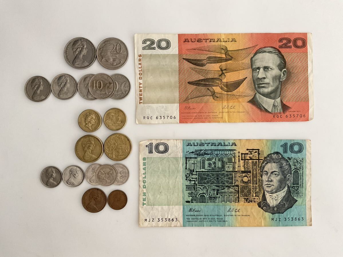 旧オーストラリアドル60~古銭 硬貨 貨幣 外国銭 80年代紙幣＆コイン合計37ドル18セント分_画像1