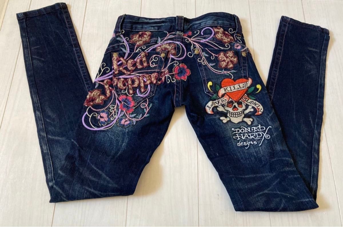 レッドペッパー×エドハーディ RED PEPPER× Ed Hardy 刺繍　デニム　スキニー　25サイズ パンツ