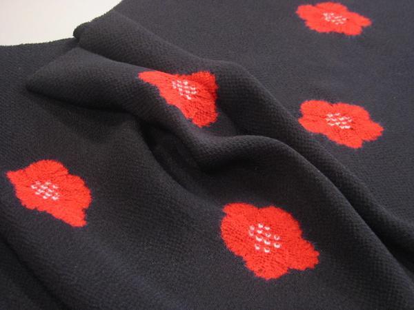 日本製・正絹ちりめんりんだし帯揚げ―黒地紅赤 絞り帯揚げ_画像1
