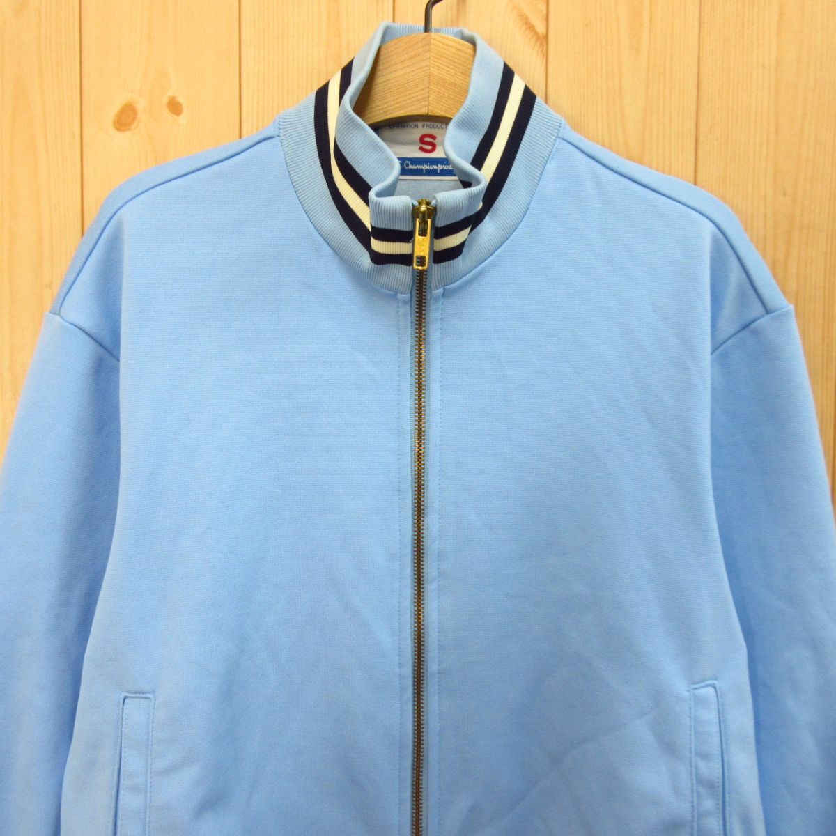 ◎希少 70s 80s！Champion チャンピオン◆トラックジャケット ジャージ 目ロゴ ハイネック ヴィンテージ◆メンズ 水色 Sサイズ◆KA4608の画像3