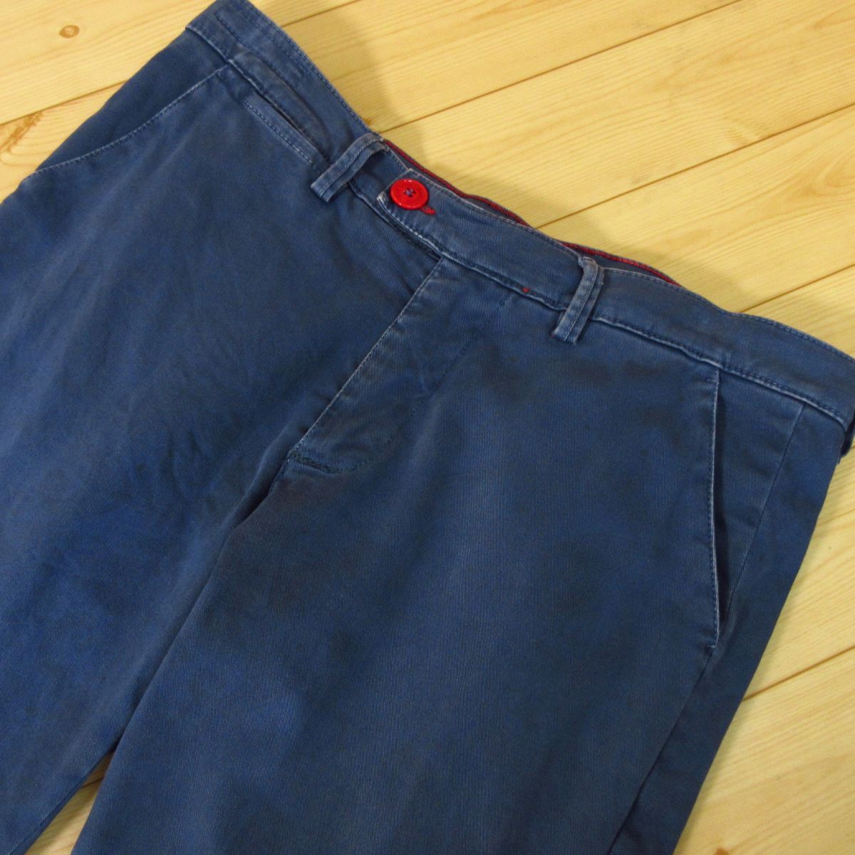 *BARONIOba low nio Италия производства * тонкий конические брюки хлопок брюки лодыжка длина стрейч красочный кнопка * мужской синий W33*KP4587