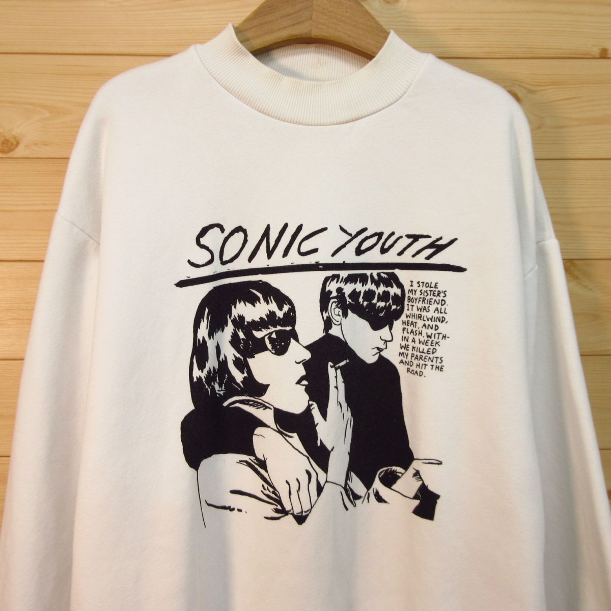 ◎Sonic Youth ソニックユース GOO / Bershka ベルシュカ◆モックネック スウェット トレーナー バンド◆メンズ 白 US S◆KA4659の画像3