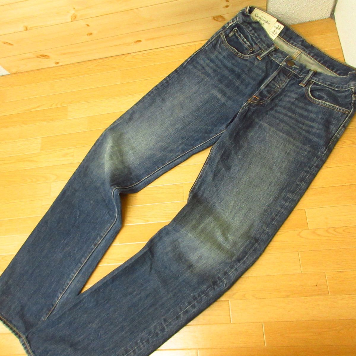 ◎使用少なめ！Abercrombie & Fitch アバクロ◆デニム パンツ ジーンズ Ｇパン ダメージ加工 ボタンフライ◆メンズ BLU W33×L32◆KP4768の画像2