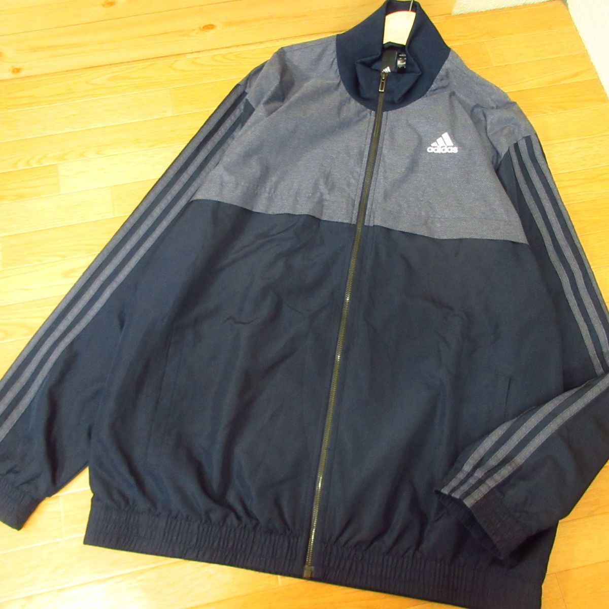 ◎美品！2XL 上下セット！adidas アディダス◆ウィンドブレーカー ジャケット&パンツ◆メンズ 紺xグレー◆B4014の画像2