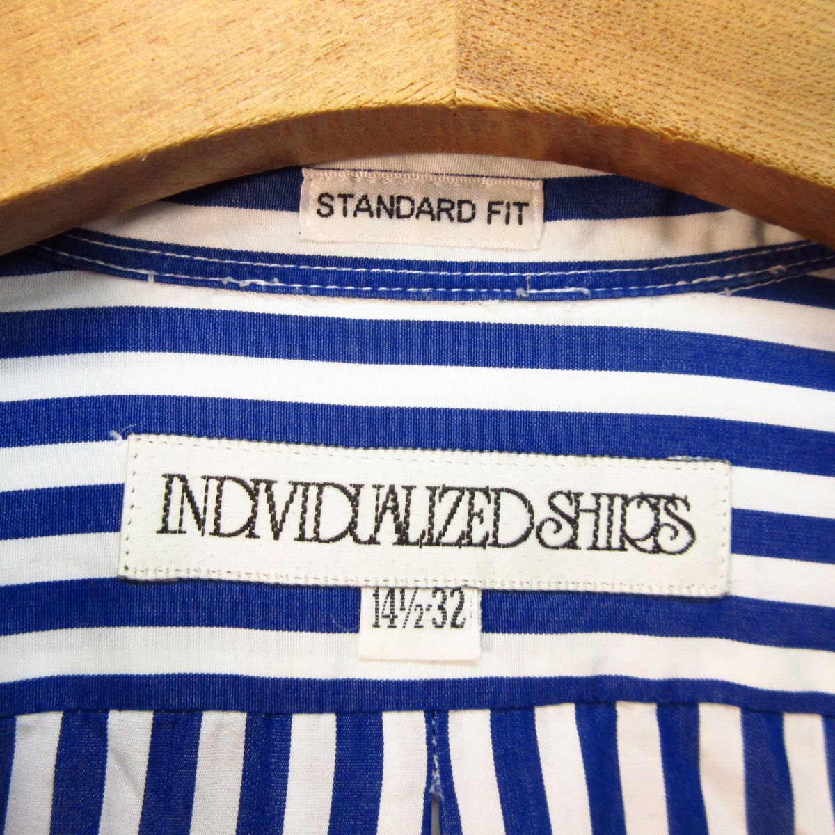 ◎INDIVIDUALIZED SHIRTS インディビジュアライズドシャツ◆ボタンダウンカラー シャツ ストライプ◆メンズ 青 14 1/2-32 M相当◆KA4922_画像8