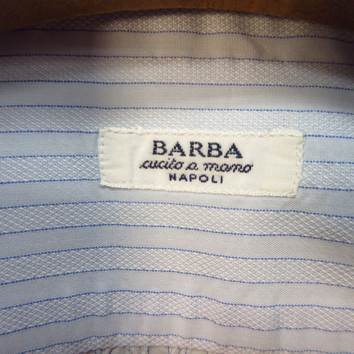 ◎使用少なめ！BARBA バルバ イタリア製◆カラーシャツ ワイシャツ ドレスシャツ ストライプ ワイドカラー◆メンズ 青 38/15 S相当◆KA4920の画像6