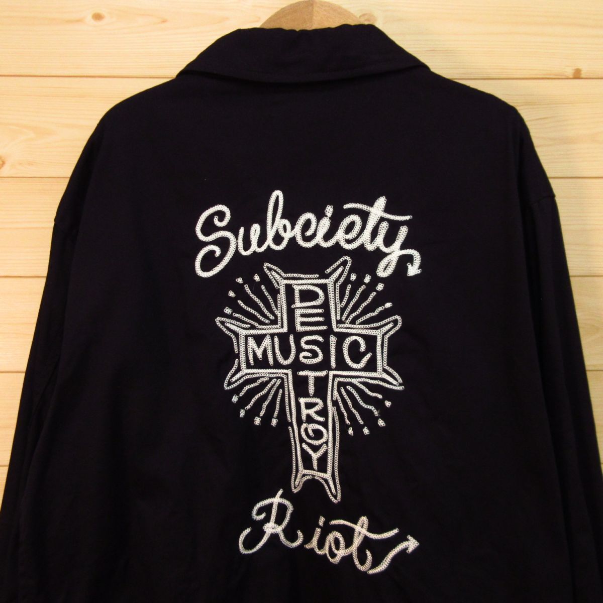 ◎美品！Subciety サブサエティ◆ドリズラージャケット スイングトップ 刺繍 ダブルジップ◆メンズ 黒 XLサイズ◆KA4911_画像3