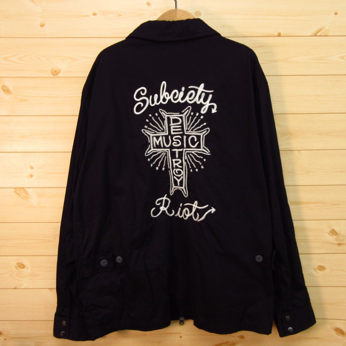 ◎美品！Subciety サブサエティ◆ドリズラージャケット スイングトップ 刺繍 ダブルジップ◆メンズ 黒 XLサイズ◆KA4911_画像1