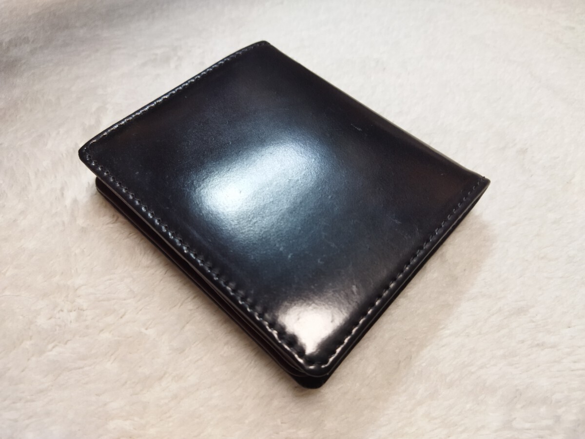 展示品 シェルコードバン 二つ折り財布 馬革 1円～ ホーウィン ブラック 黒色 グレンフィールド HORWEEN SHELL CORDOVAN 無料匿名配送♪の画像2