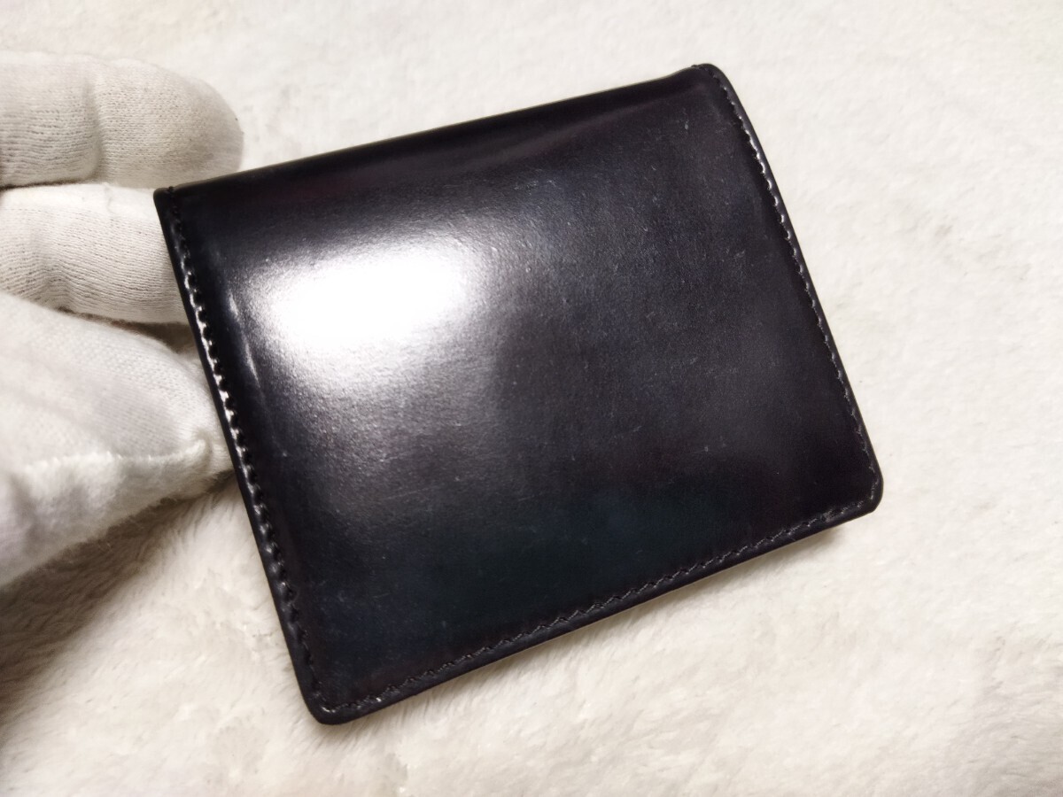 展示品 シェルコードバン 二つ折り財布 馬革 1円～ ホーウィン ブラック 黒色 グレンフィールド HORWEEN SHELL CORDOVAN 無料匿名配送♪の画像9