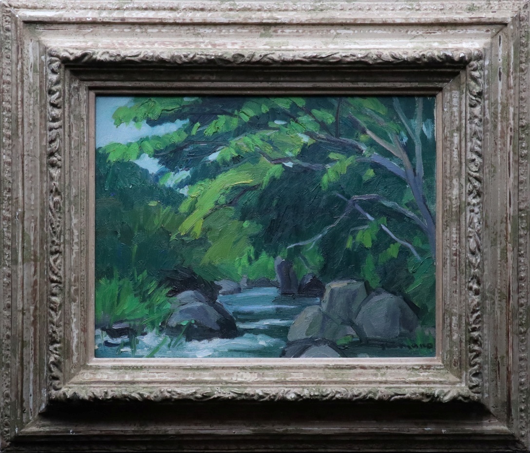 [.] genuine work guarantee island . -ply .[ boat . hot spring ..] oil painting F6 number autograph reverse side paper have frame light manner . member day exhibition judgement . member Shiga prefecture Hikone city .. painter C3G14.l.2.1.F