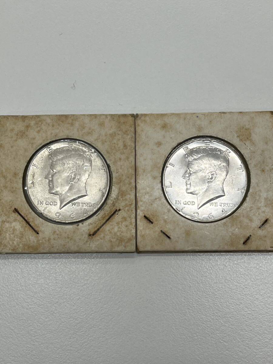 美品 アメリカ 1964 リバティコイン ケネディ イーグル ハーフドル 50セント　銀貨 HALF DOLLAR 古銭 2枚セット_画像1