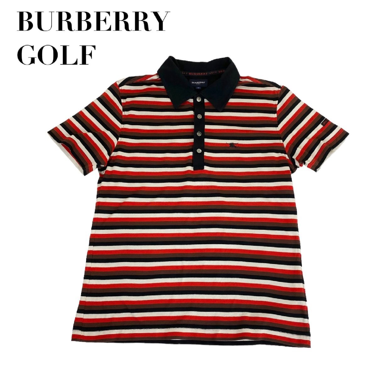 【1円開始】中古 バーバリーゴルフ BURBERRY GOLF 半袖 ポロシャツ ボーダー柄 メンズ Mサイズの画像1