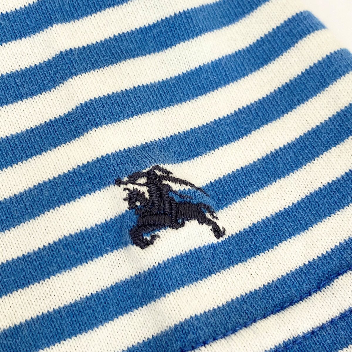中古 バーバリーブラックレーベル BURBERRY BLACKLABEL 半袖 Tシャツ ボーダー柄 ロゴプリント 青×白 メンズ サイズ2_画像5