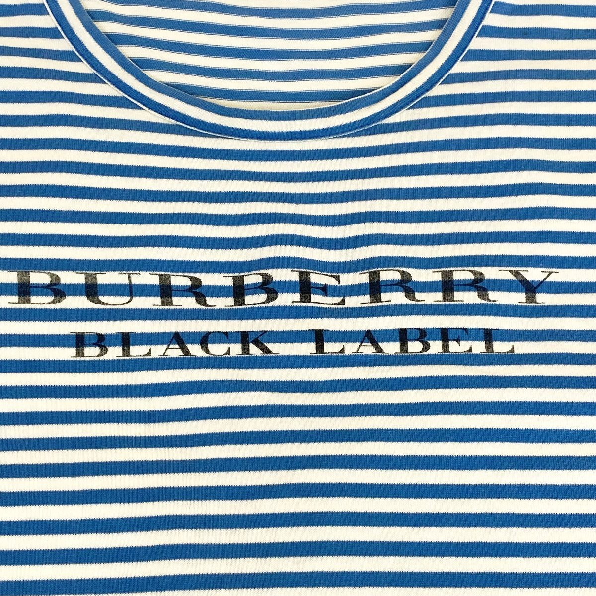 中古 バーバリーブラックレーベル BURBERRY BLACKLABEL 半袖 Tシャツ ボーダー柄 ロゴプリント 青×白 メンズ サイズ2_画像3