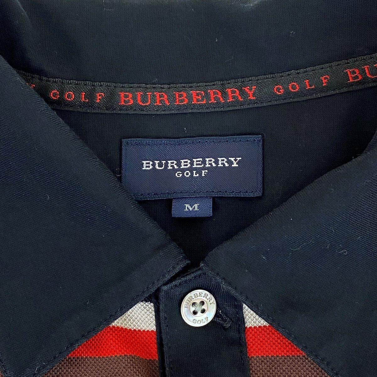 【1円開始】中古 バーバリーゴルフ BURBERRY GOLF 半袖 ポロシャツ ボーダー柄 メンズ Mサイズの画像4