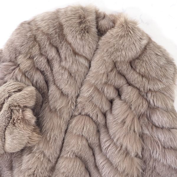 4-ZCF215 Malvoisie フォックス FOX 最高級毛皮 ハーフコート 毛質 柔らか ボリューミー グレージュ 13 レディース_画像2