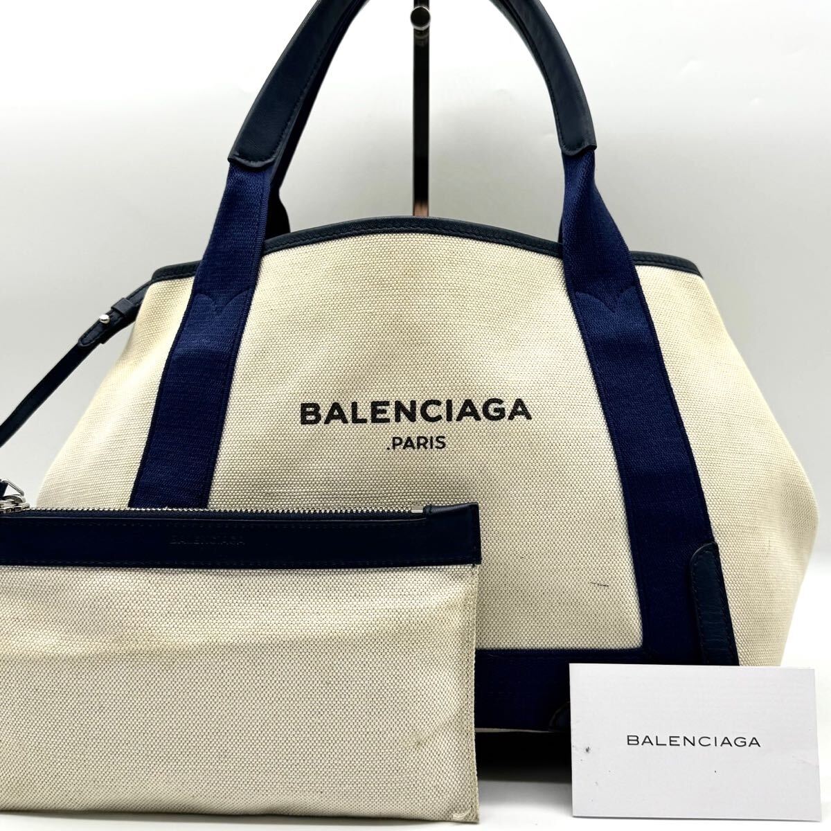 2012[ highest peak ]BALENCIAGA Balenciaga tote bag hand handbag shoulder .. navy hippopotamus s pouch attaching canvas leather original leather 
