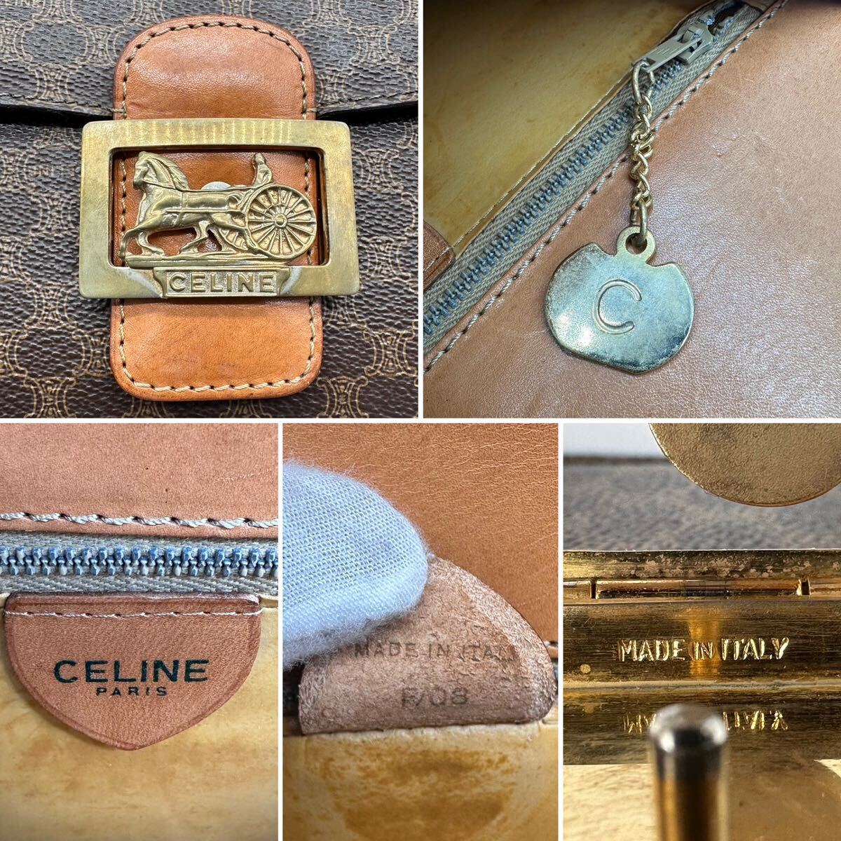 2310【美品】CELINE セリーヌ ショルダーバッグ 斜め掛け フラップ マカダム柄 トリオンフ 馬車金具 ゴールド金具 PVC レザー 本革_画像10