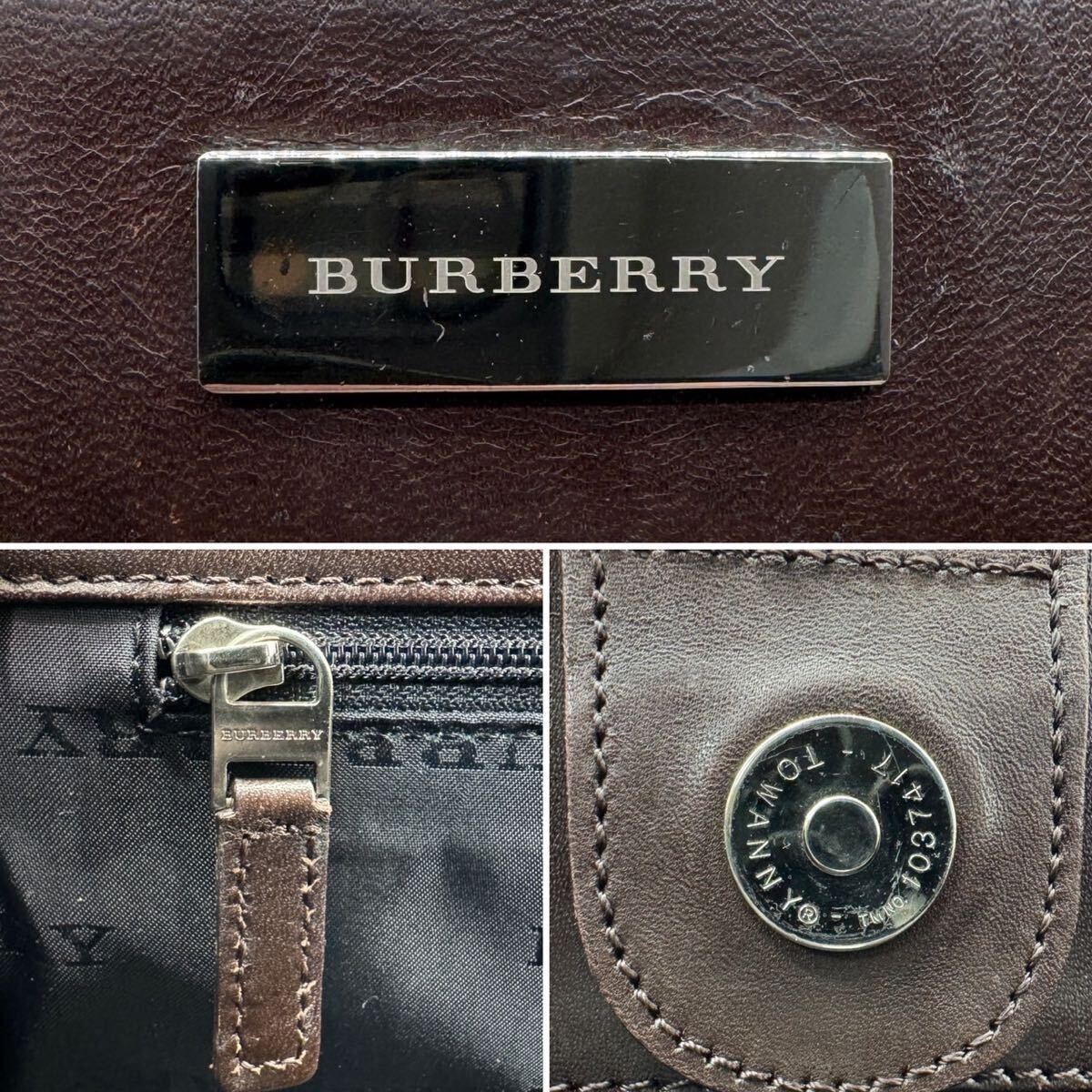 2317[ прекрасный товар ]BURBERRY Burberry ручная сумочка ручная сумка noba проверка Logo plate металлические принадлежности серебряный парусина кожа натуральная кожа 
