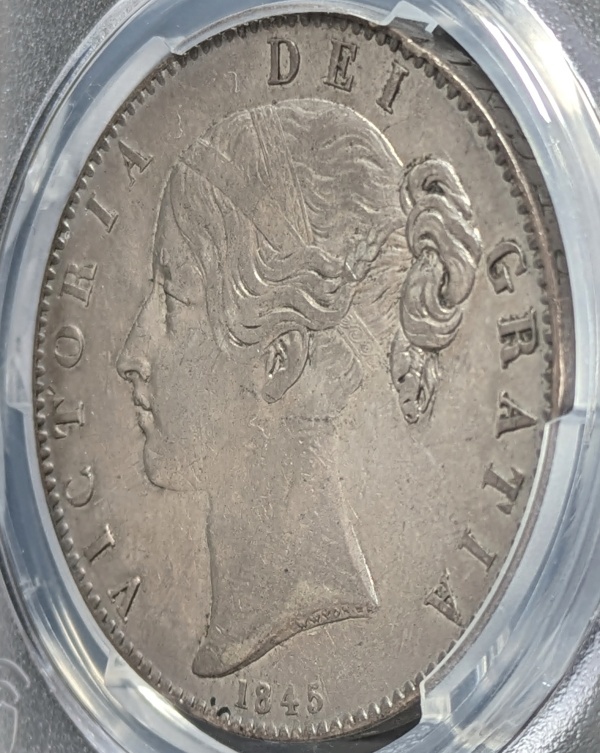 ◆凛とした美しさ◆1845 年 ビクトリア 女王 ヤングヘッド クラウン 銀貨 イギリス ヴィクトリア PCGS XF Detail アンティーク 資産防衛の画像7