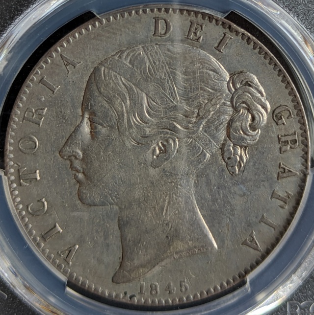 ◆凛とした美しさ◆1845 年 ビクトリア 女王 ヤングヘッド クラウン 銀貨 イギリス ヴィクトリア PCGS XF Detail アンティーク 資産防衛の画像10