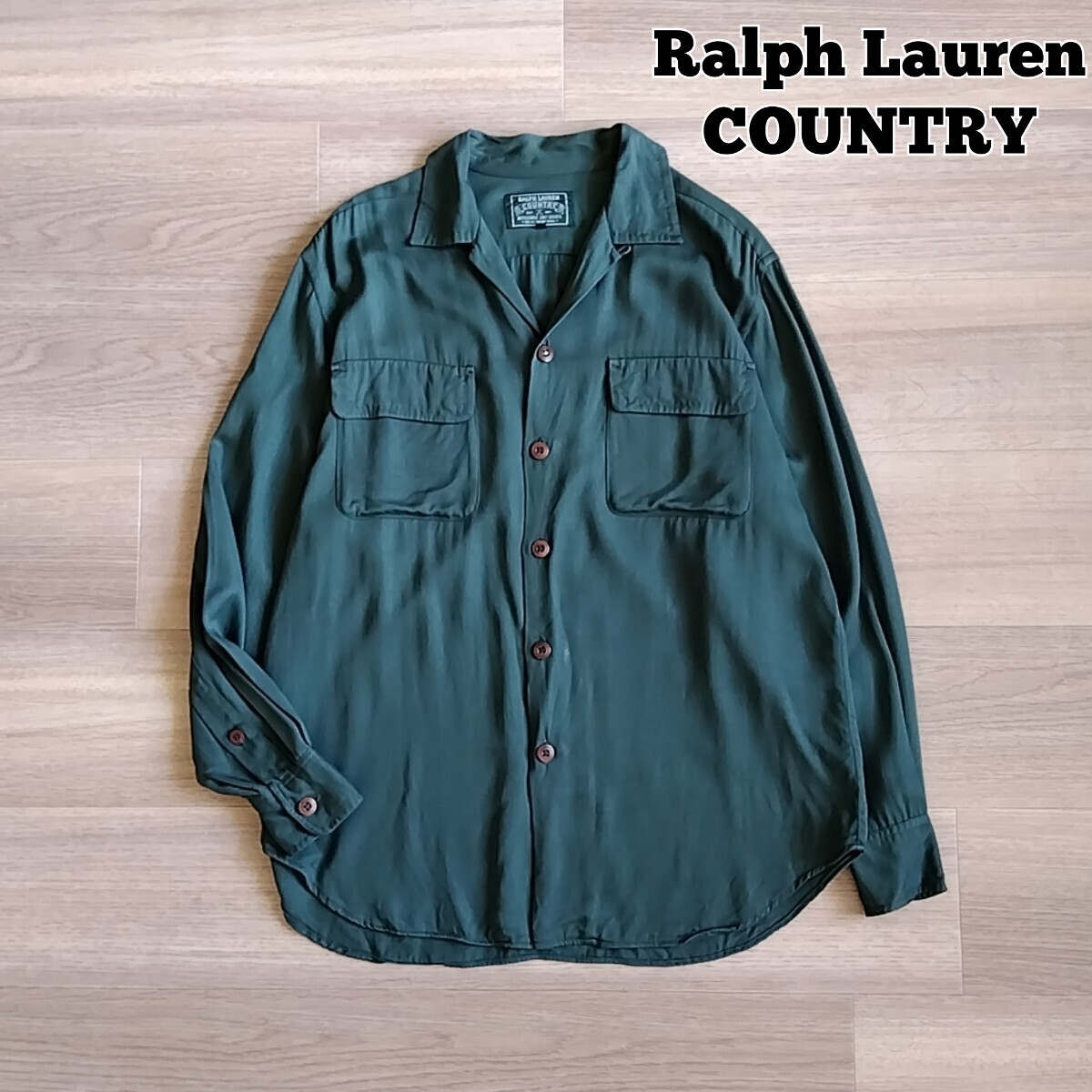 90s ラルフローレン カントリー　開襟シャツ　レーヨン　レディース　サイズ 9　Ralph Lauren COUNTRY　長袖シャツ　ワークシャツ　a3_画像1