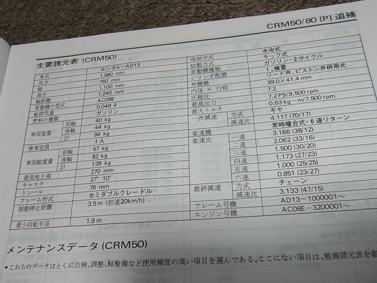 U* Honda CRM50 CRM80 (P) AD13 HD12 service manual supplement version 