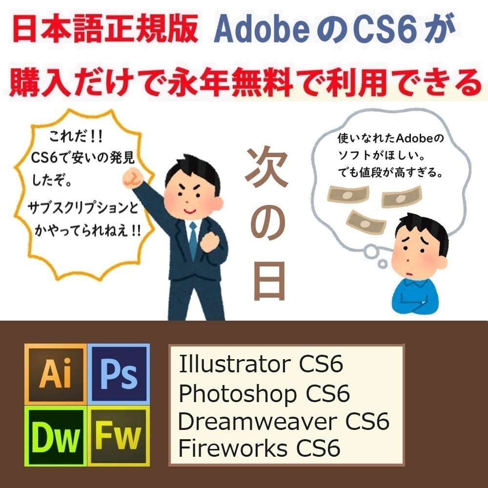 Adobe CS6が4種 Win版 (10/11対応) Illustrator CS6/Adobe Photoshop CS6/Dreamweaver CS6/Fireworks CS6【全シリアル番号完備】Type-αの画像1