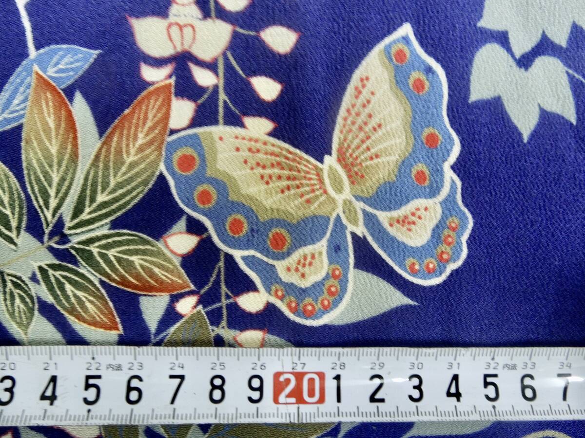 絹織物 古裂 古布 No157 美品 縮緬 襦袢 蝶々に藤の花の図 アンティーク リメイク パッチワーク   の画像6