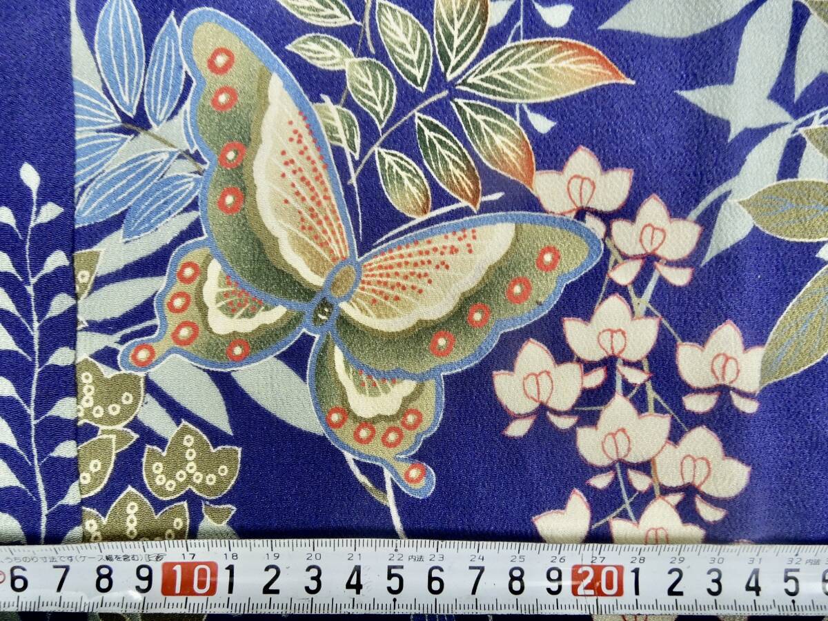 絹織物 古裂 古布 No157 美品 縮緬 襦袢 蝶々に藤の花の図 アンティーク リメイク パッチワーク   の画像5