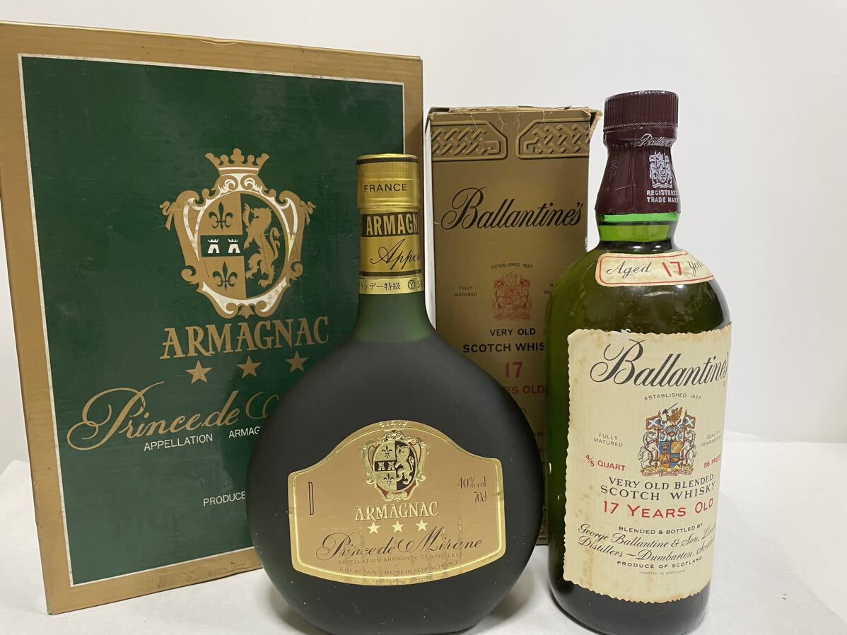 【M0404】バランタイン 17年 ベリーオールド 750ml 43% スコッチ Ballantine's Prince de Mirane ARMAGNAC 700ml 40% ブランデー 古酒 _画像1