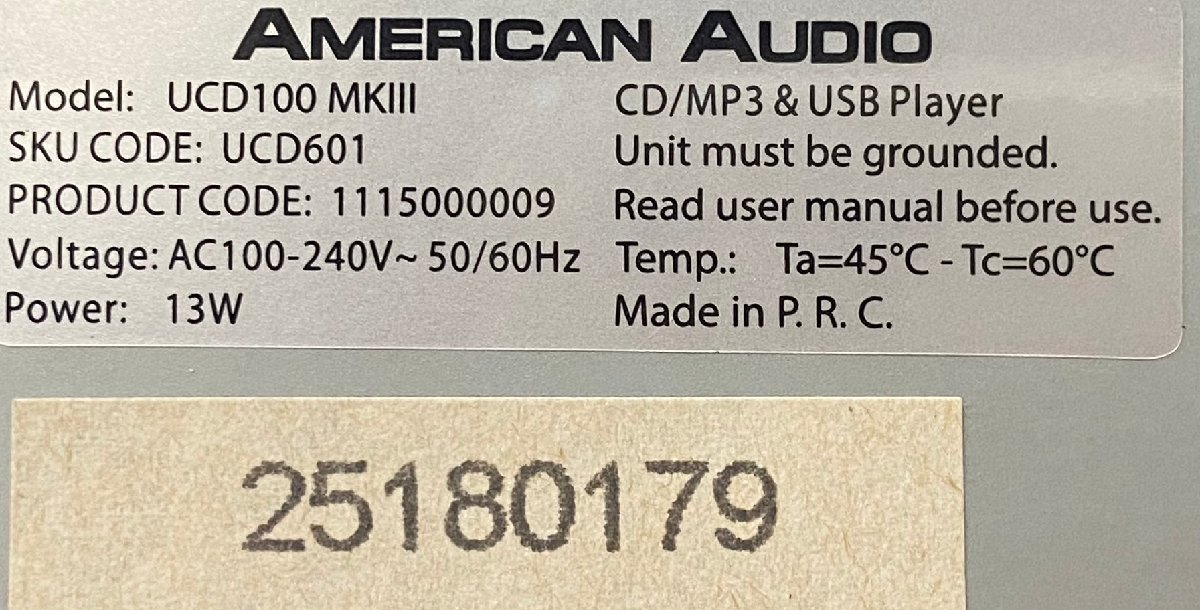 △680 現状品 オーディオ機器 CDプレーヤー AMERICAN AUDIO UCD-100MKIII アンリカン オーディオ 本体のみの画像7