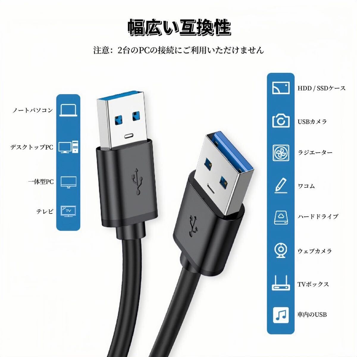 USB オス オス ケーブル USB-A USB-A ケーブル 充電 1m タイプA-タイプA USB電源ケーブル タイプA to タイプA 充電器 usb から usbの画像3