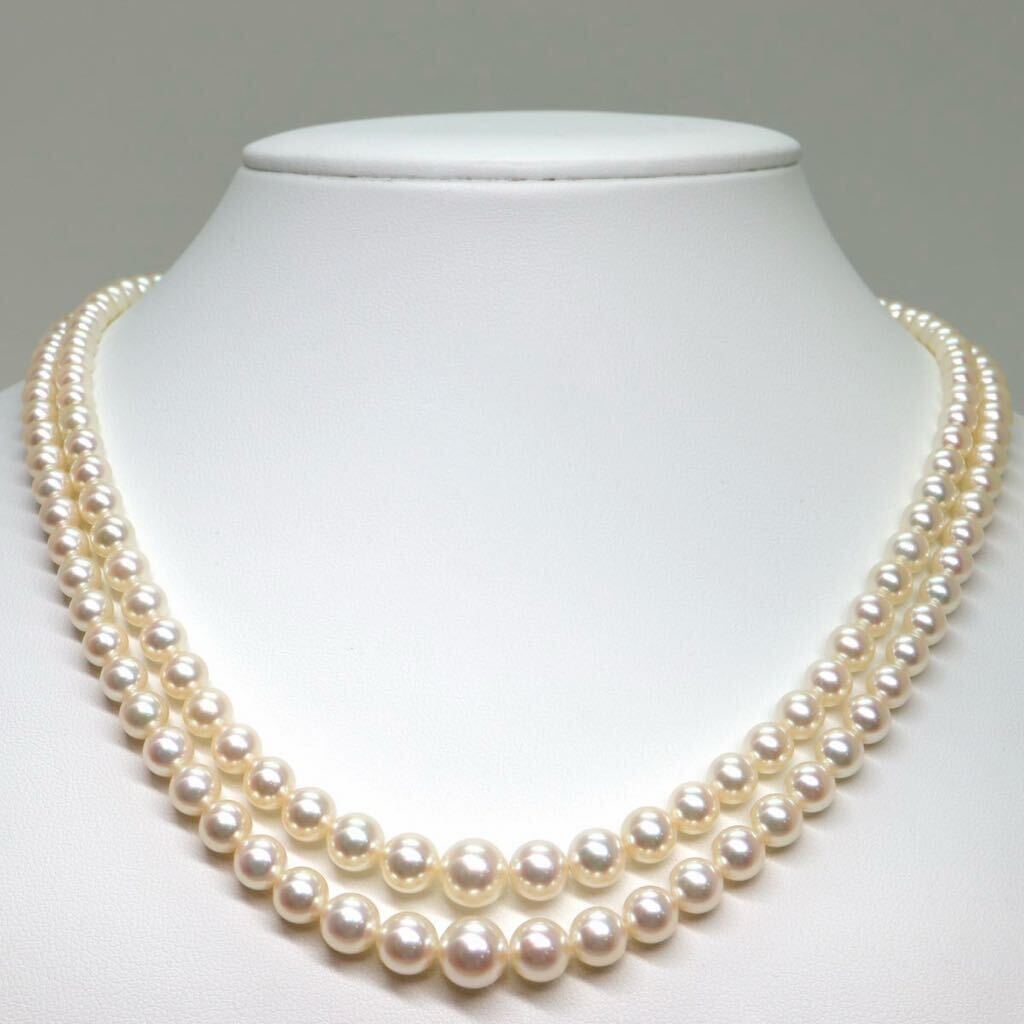 TASAKI(田崎真珠)箱付き!!《K14 アコヤ本真珠2連ネックレス》A 約5.0-8.3mm珠 約46.3g 約45.5cm pearl necklace jewelry ED1/EH0の画像3
