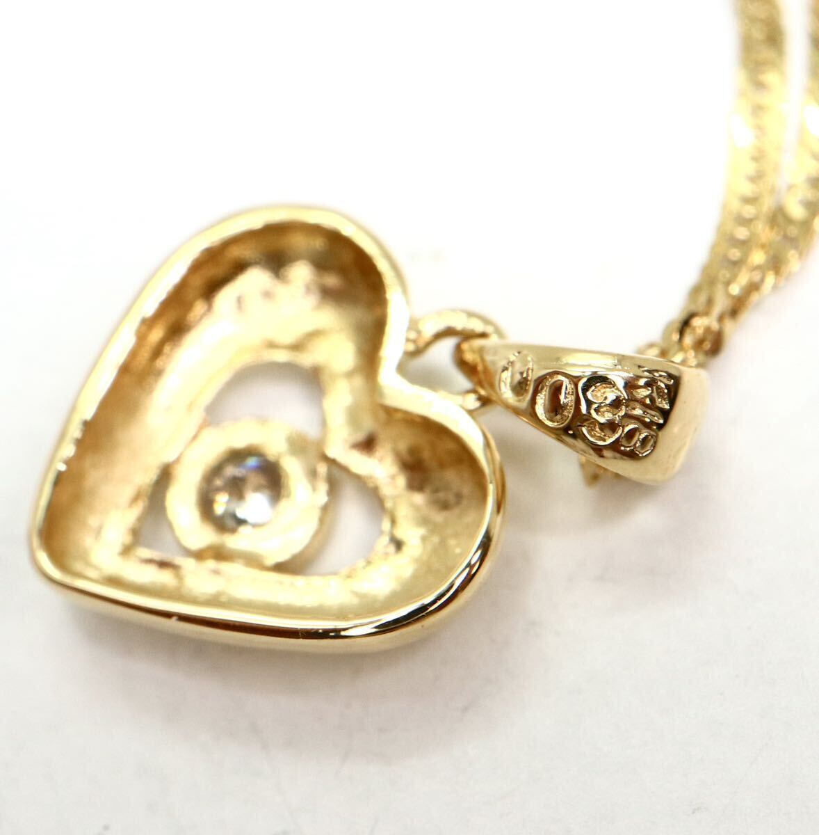 《K18天然ダイヤモンドハートモチーフネックレス》M 約1.3g 約40cm 0.03ct diamond heart necklace ジュエリー jewelry EA2/EA2_画像6