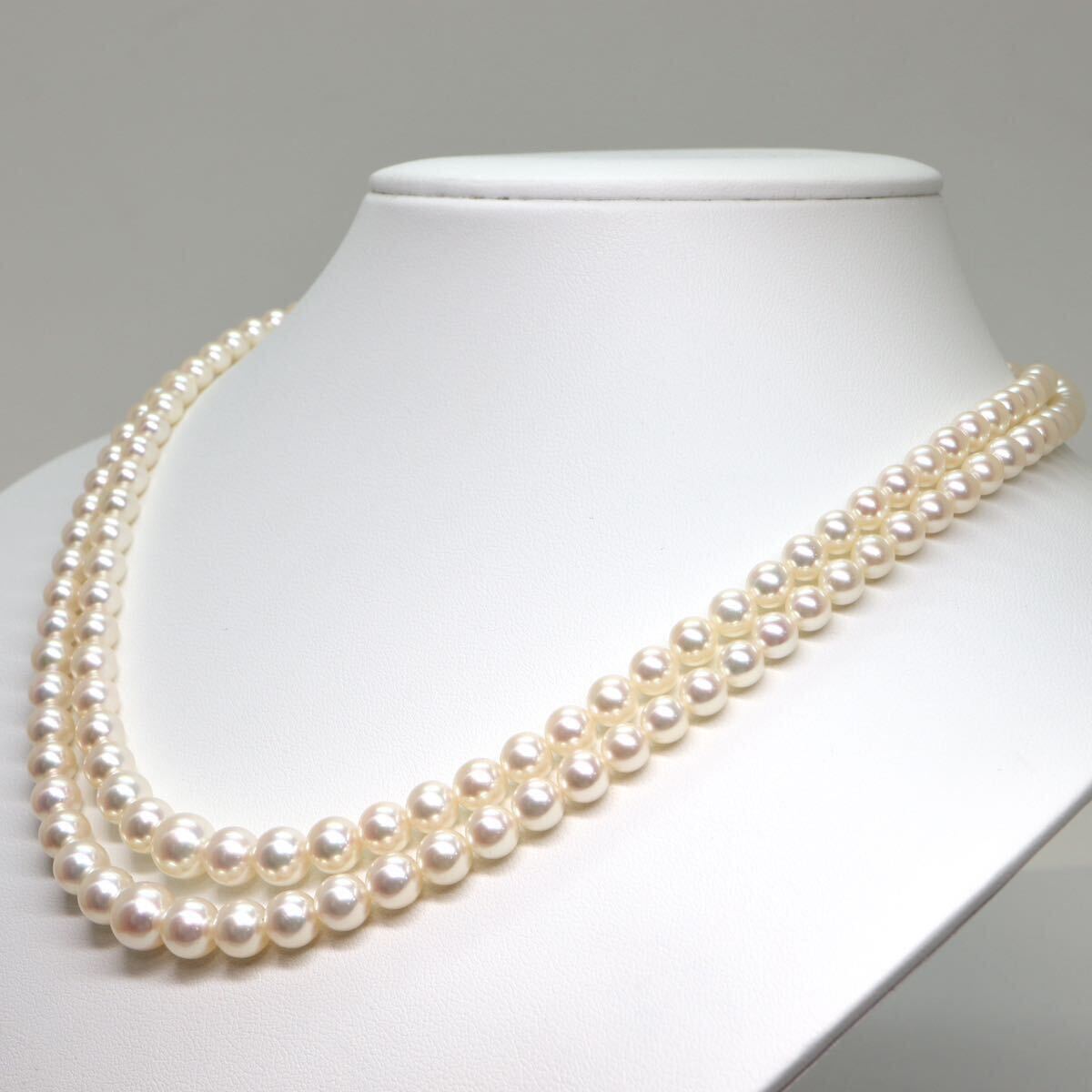 TASAKI(田崎真珠)箱付き!!《K14 アコヤ本真珠2連ネックレス》A 約5.0-8.3mm珠 約46.3g 約45.5cm pearl necklace jewelry ED1/EH0の画像4