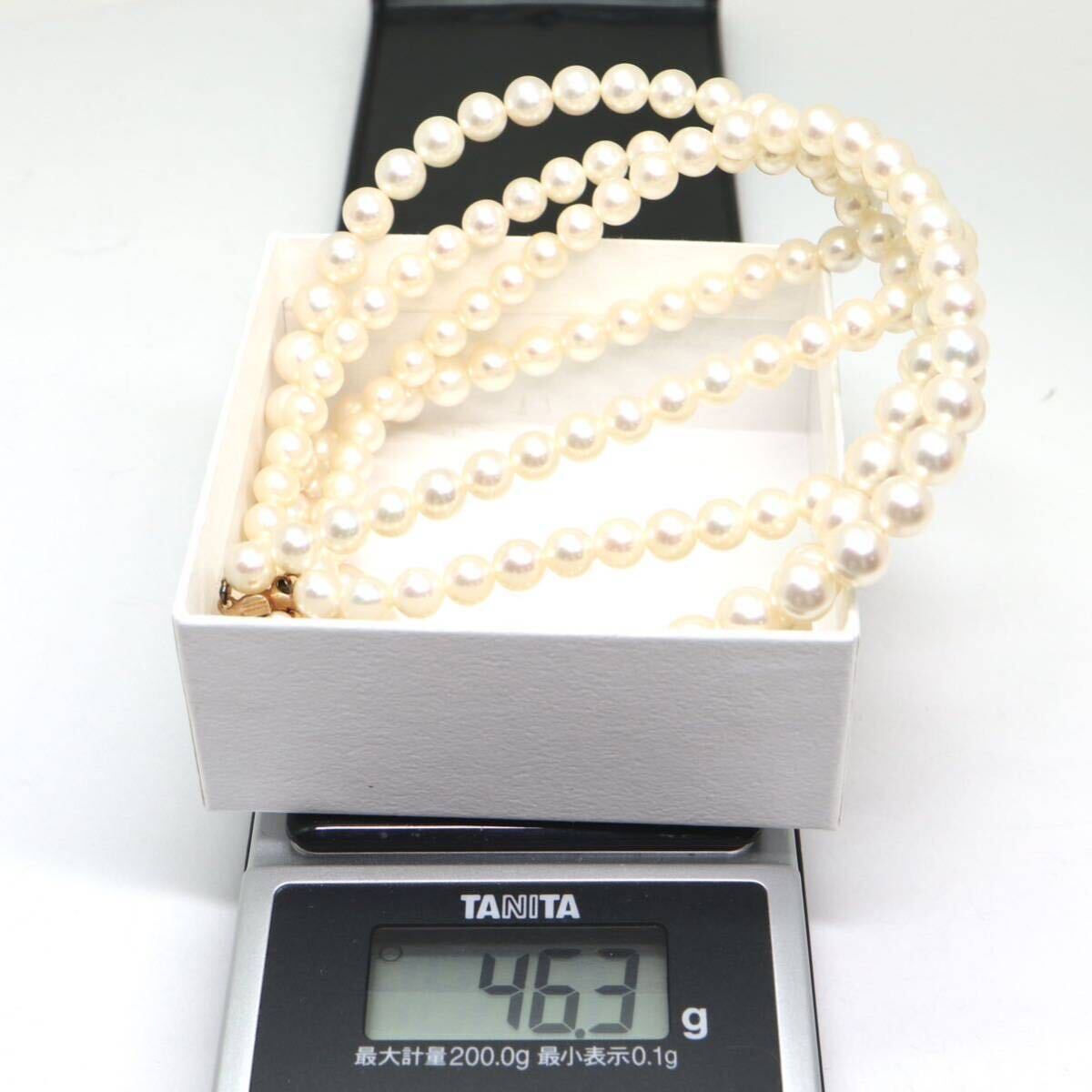 TASAKI(田崎真珠)箱付き!!《K14 アコヤ本真珠2連ネックレス》A 約5.0-8.3mm珠 約46.3g 約45.5cm pearl necklace jewelry ED1/EH0の画像9