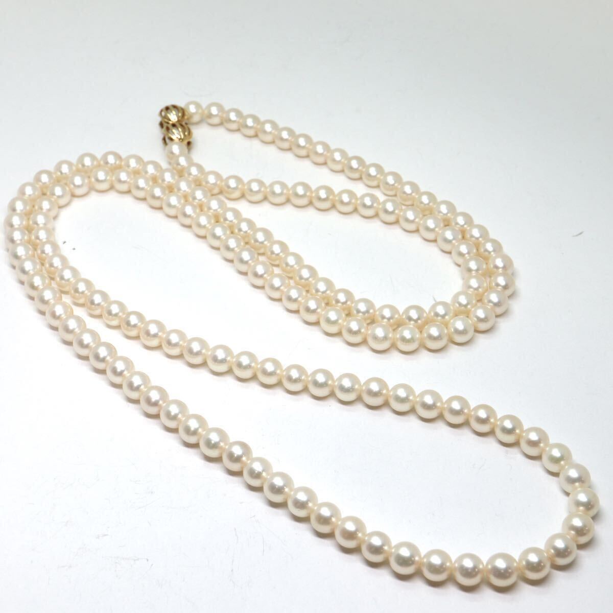 良質!!MIKIMOTO(ミキモト)《K14 アコヤ本真珠ロングネックレス》A 約7.0-7.5mm珠 約82.0g 約105cm pearl necklace jewelry FA5/FC5の画像7