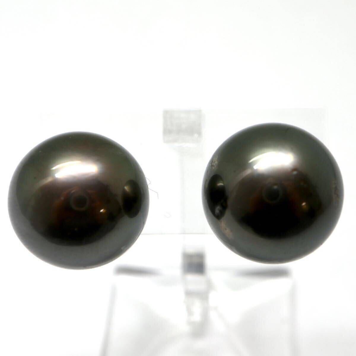 大珠!!《Pt900 南洋黒蝶真珠ピアス》A 約6.9g 約12.9/13.0mm珠 パール pearl ジュエリー earring pierce jewelry DB5/DB_画像2