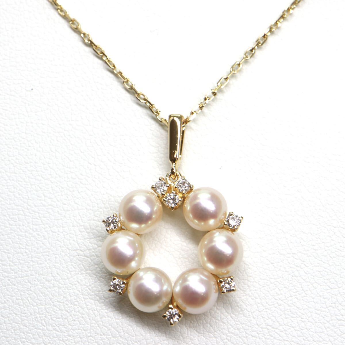 MIKIMOTO(ミキモト)良質!!《K18 天然ダイヤモンド/アコヤ本真珠ネックレス》A 約4.8g 約38cm necklace diamond jewelry ジュエリー EE8/EE8の画像1