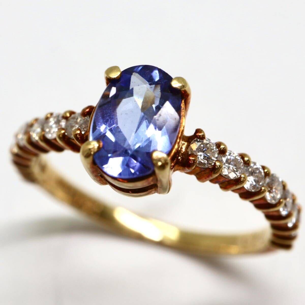 《K18 天然タンザナイト/天然ダイヤモンドリング》A 約2.6g 14号 0.40ct 0.82ct Tanzanite diamond ジュエリー ring 指輪 EB2/EBの画像3