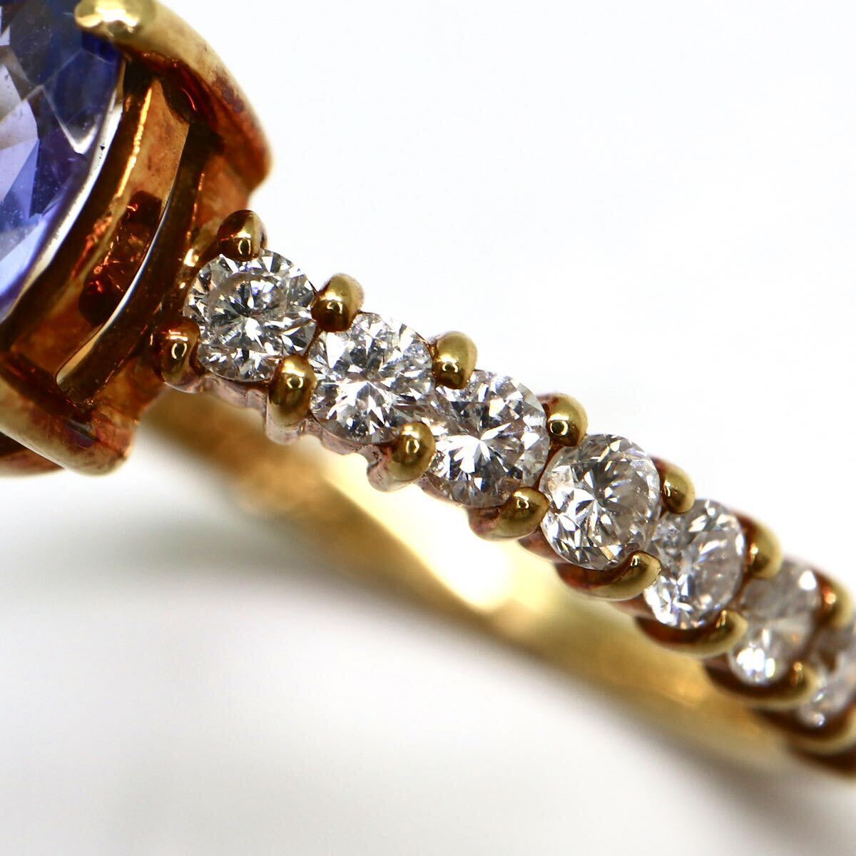 《K18 天然タンザナイト/天然ダイヤモンドリング》A 約2.6g 14号 0.40ct 0.82ct Tanzanite diamond ジュエリー ring 指輪 EB2/EBの画像4