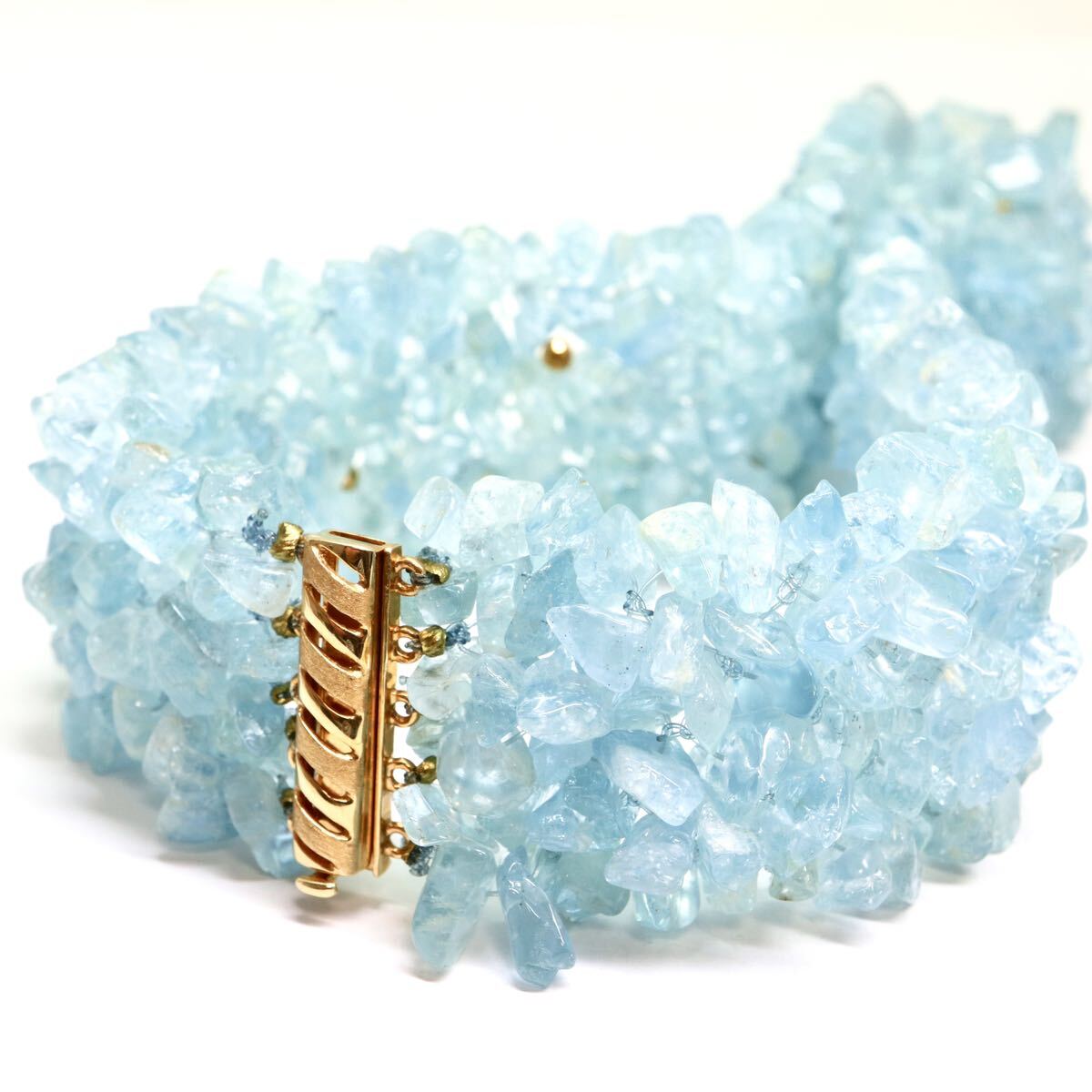《K18 天然アクアマリンネックレス》A 約123.1g 約33.5cm aquamarine necklace ジュエリー jewelry EB0☆_画像1
