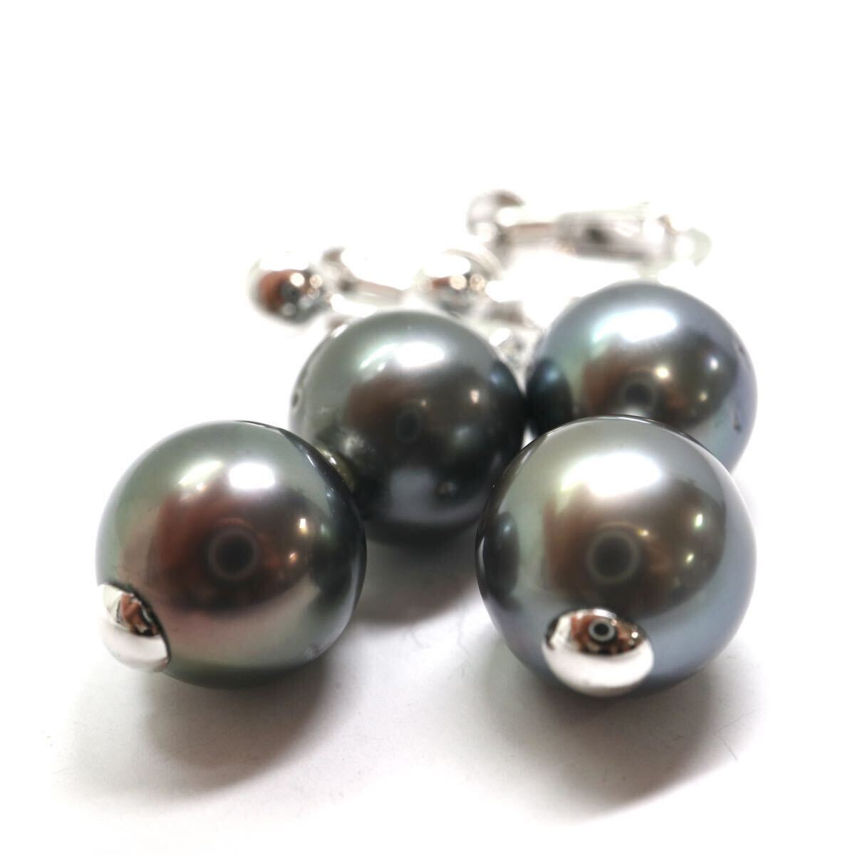 《K14WG南洋黒蝶真珠イヤリング》A 約5.9g 約9.0-9.5mm 黒真珠 Black Butterfly Pearl earring pierce jewelry DI5/DI5の画像4