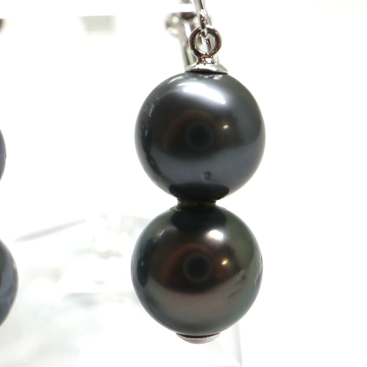 《K14WG南洋黒蝶真珠イヤリング》A 約5.9g 約9.0-9.5mm 黒真珠 Black Butterfly Pearl earring pierce jewelry DI5/DI5の画像2